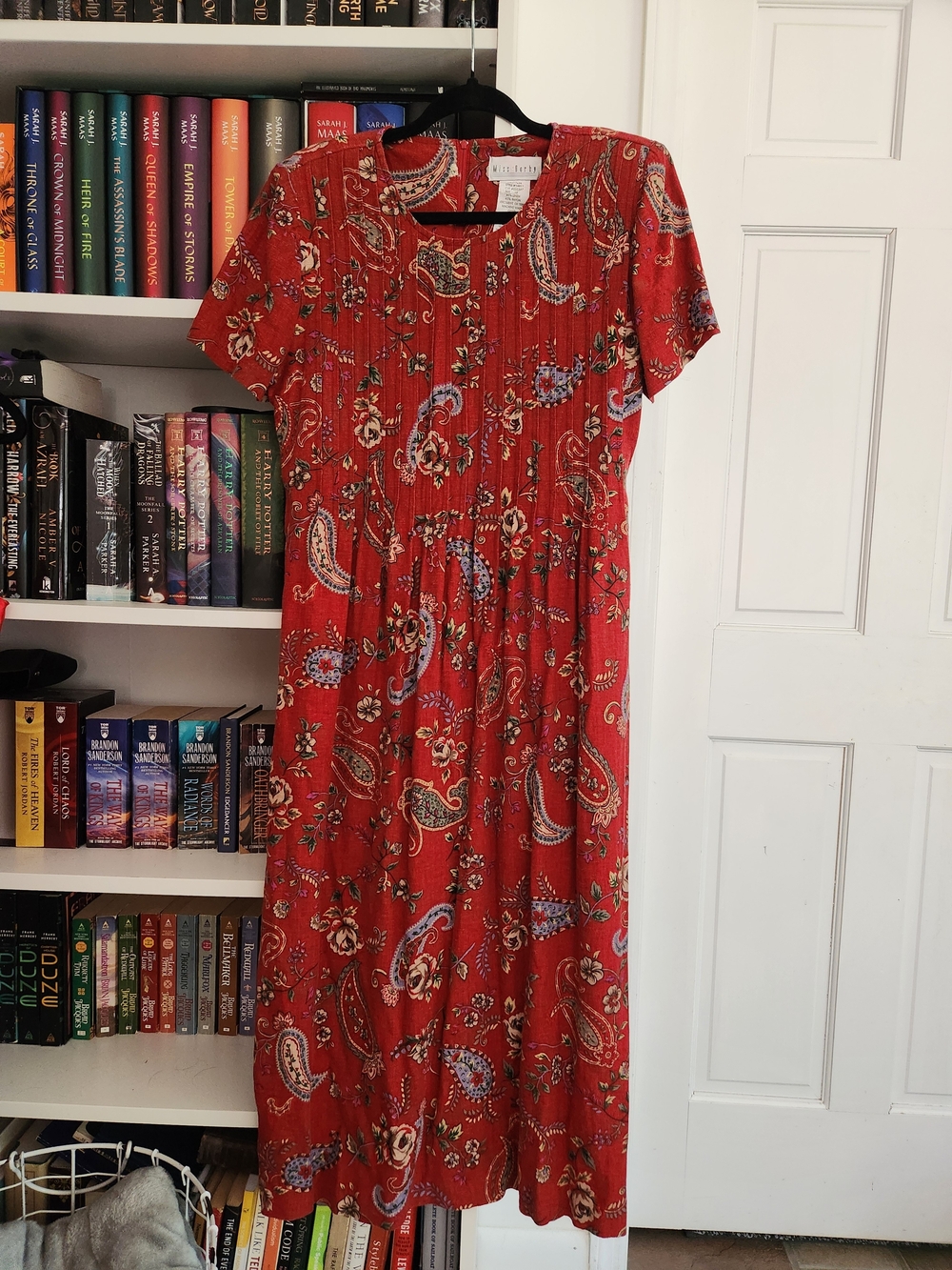 Vintage Linen Red Paisley Midi Dress